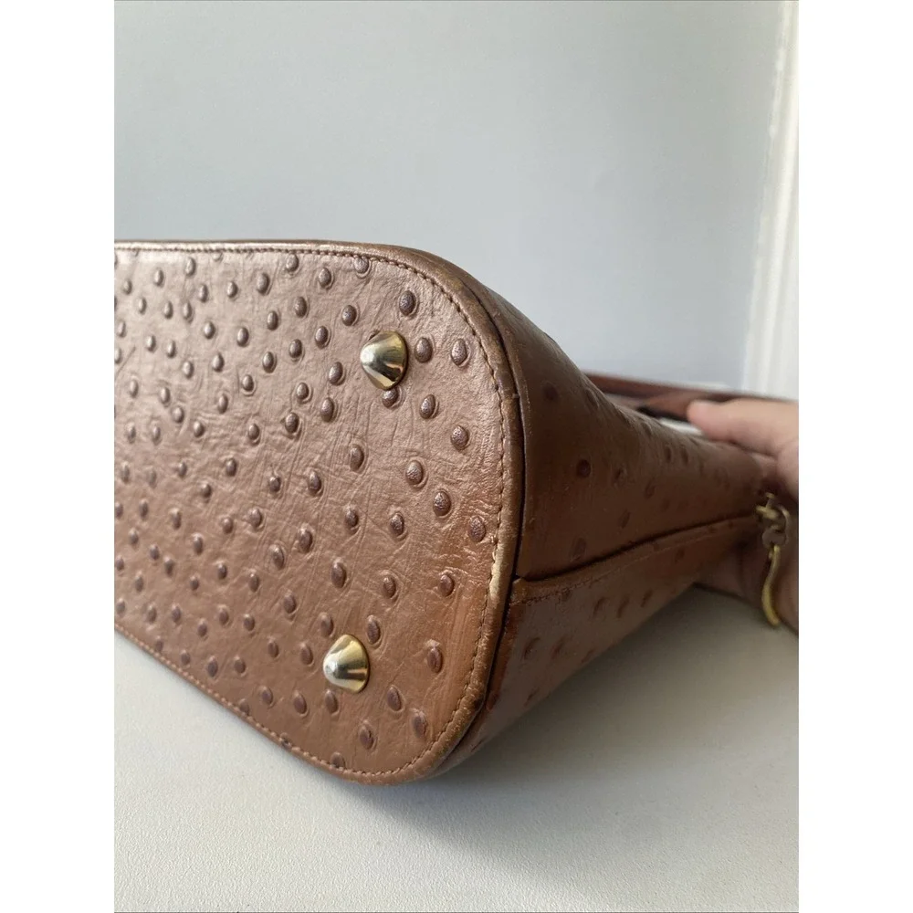 Vintage Due Fratelli Genuine Ostrich Purse Chestnut Brown Dome Shoulder Bag